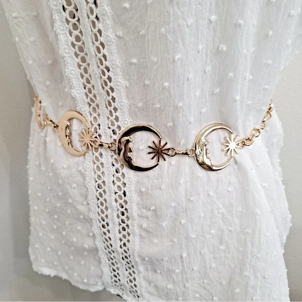 Gold Chain Chunky Boho Moon Sun Waist Belt XS to L Adjustable Celestial whimsy